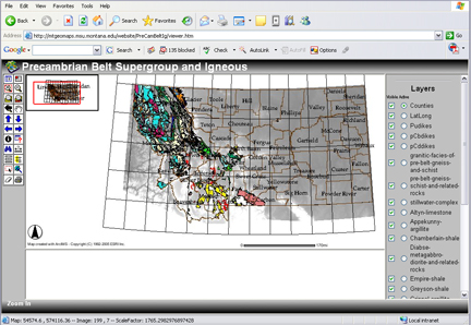Example of window from the Internet Map Server (IMS) of the Pre-Cambrian Belt Supergroup and Igneous rock.