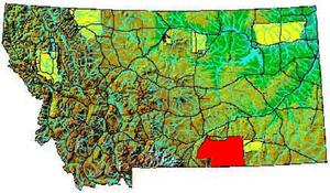 Map of Montana labeling Crow Reservation.