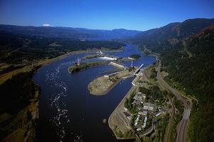 Aerial View of the Bonneville Dam Complex.