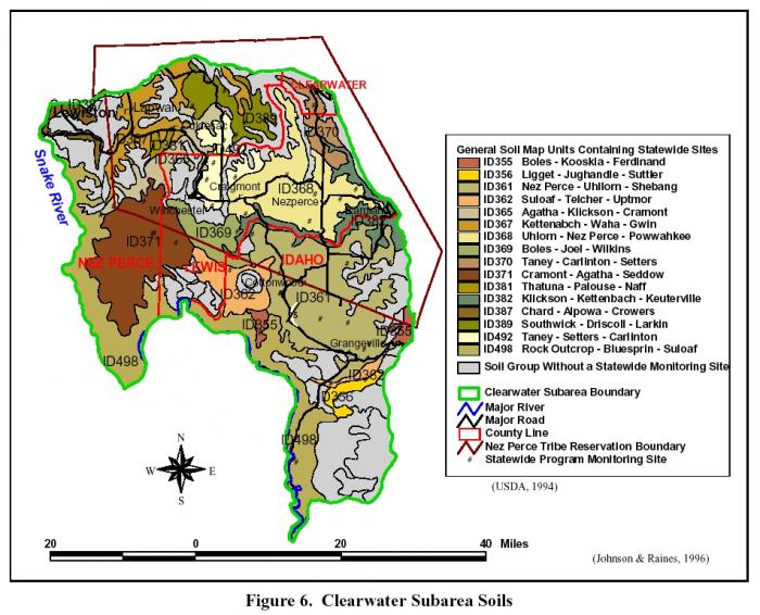 Map of soil distribution within the Clearwater Plateau.