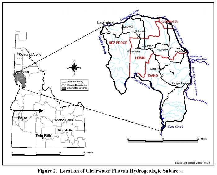 map showing the location of the Clearwater Plateau Subarea