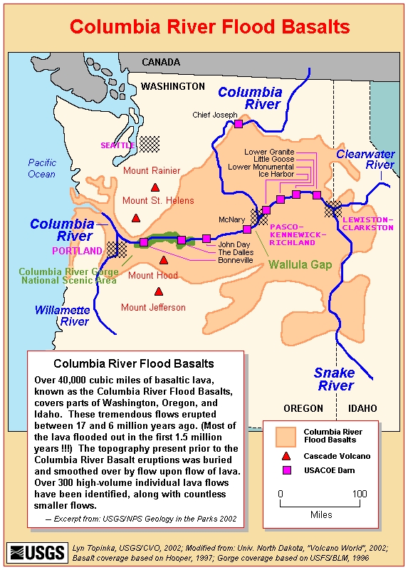 A map of the Columbia River Basalt Flows.