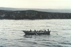 A bidarrah, or large skin boat off St. George Island.