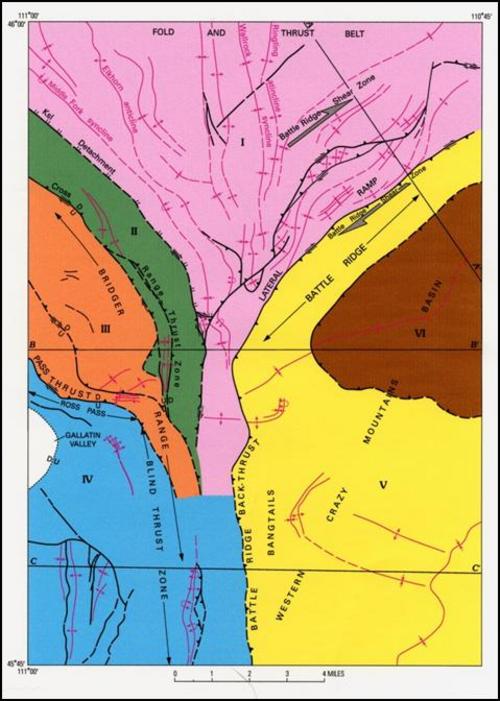 Generalized tectonic map of the northern Bridger Range.