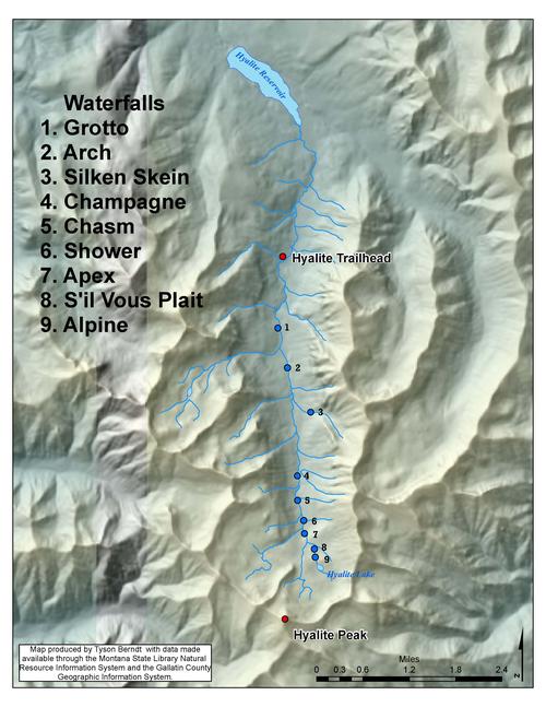 Map to Hyalite Waterfalls