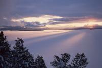 Sunset in winter over Yellowstone Lake.