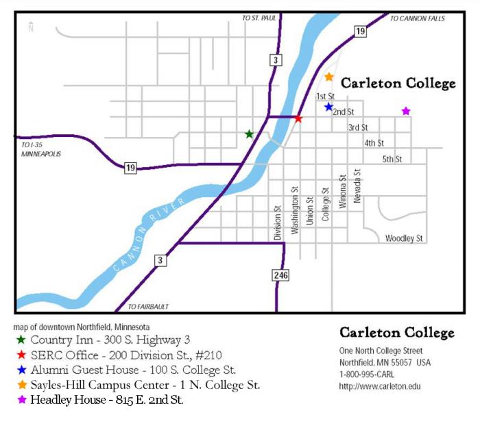 Map of Downtown Northfield highlighting SERC Office and Country Inn.