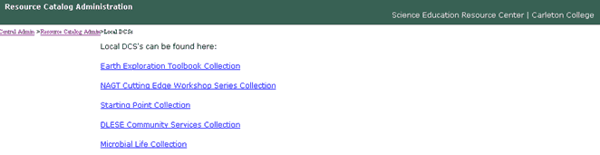 Screen shot of the list of various DCS catalog tools