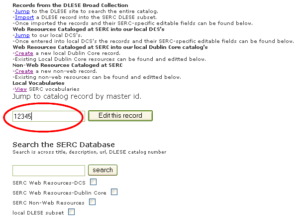 Screen shot of how to access a Dublin core record for editing
