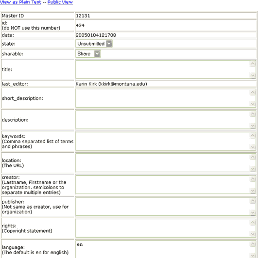 a blank Dublin Core record