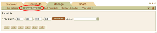 Screen shot showing how to browse for DCS records