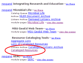 Screen shot showing where to find the link to cataloged resources