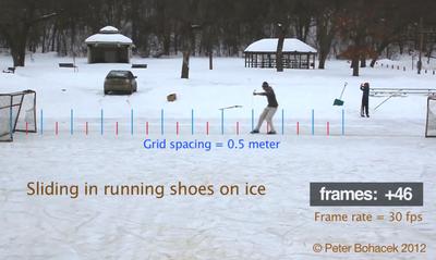 screen shot from video of a person sliding across an ice rink
