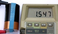 image of a voltmeter used to measure the potential of a DC cell.