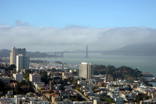 View to Golden Gate Bridge from Coit Tower, San Francisco
