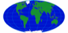 World map with solid oceans and continents.