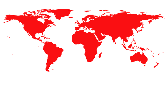 world map continents. with solid red continents.