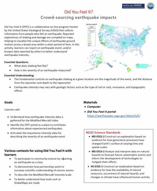 Did You Feel It Activity page 1 preview