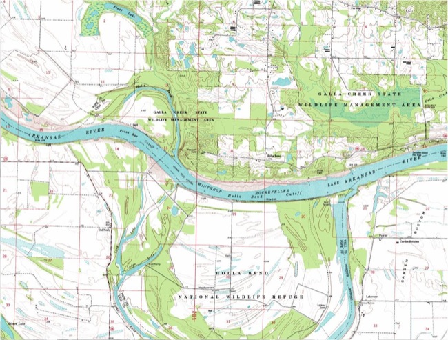 Topographic view of Holla Bend cutoff area