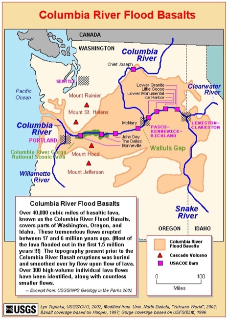 A map of the Columbia River Basalt Flows.