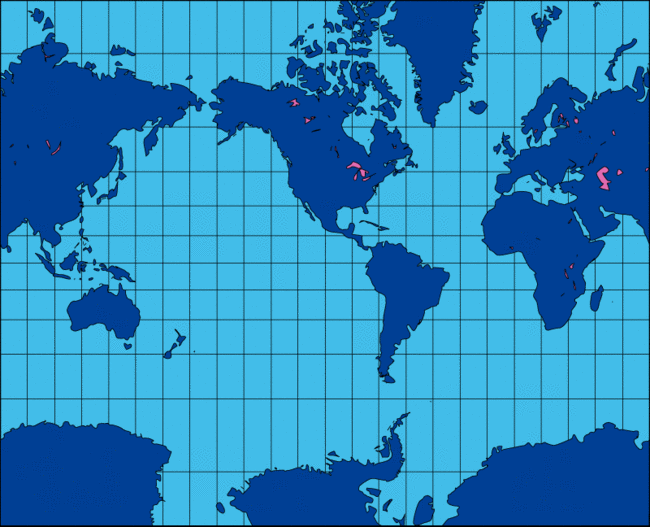 World map, square projection.